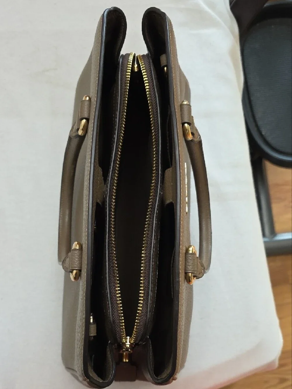 Coach Olive Brown Pebbled Leather Satchel with Gold Hardware